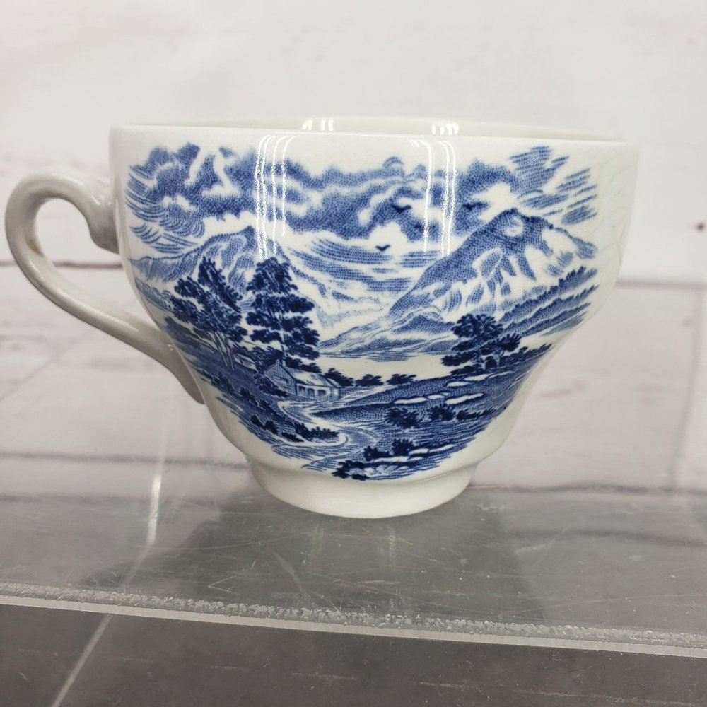 Vintage Royal Warwick "Lochs of Scotland" Blue and‎ White Porcelain Tea Cup